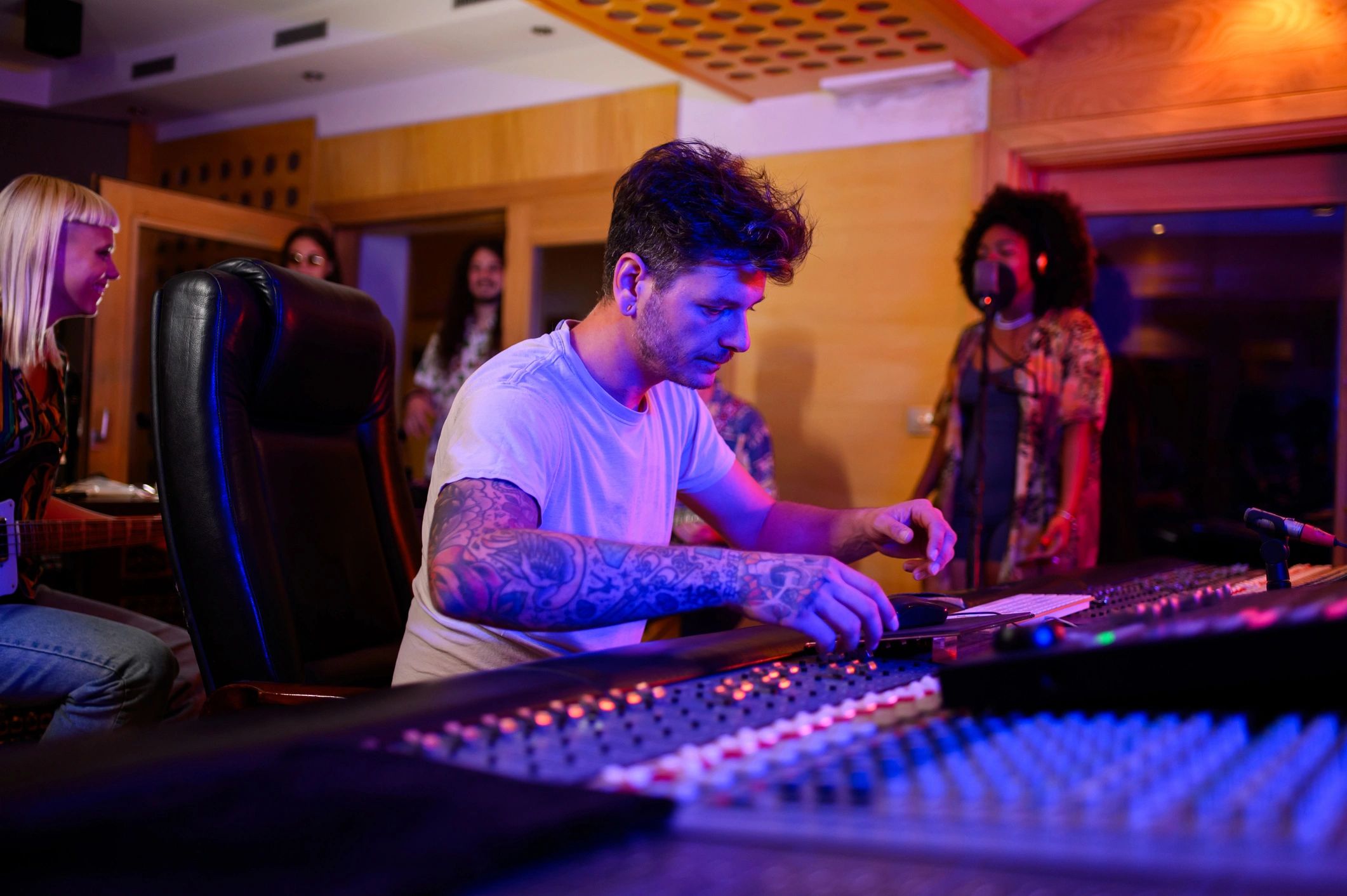 Christian musician recording in a studio